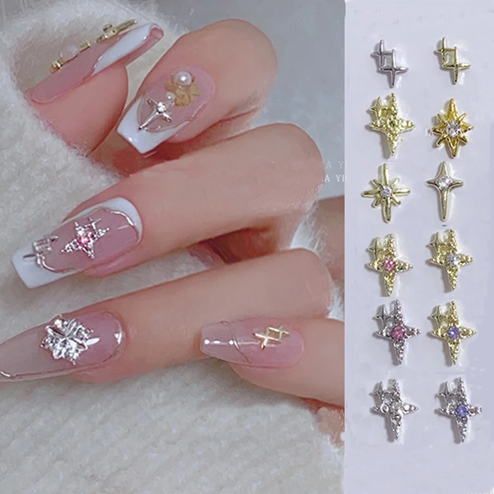 10Pcs Cross Star Nail Art Decoration 3D Alloy Shiny Zircon Charms Gold Silver Cross Nail Rhinestone Luxury Design Nails Parts AliExpress