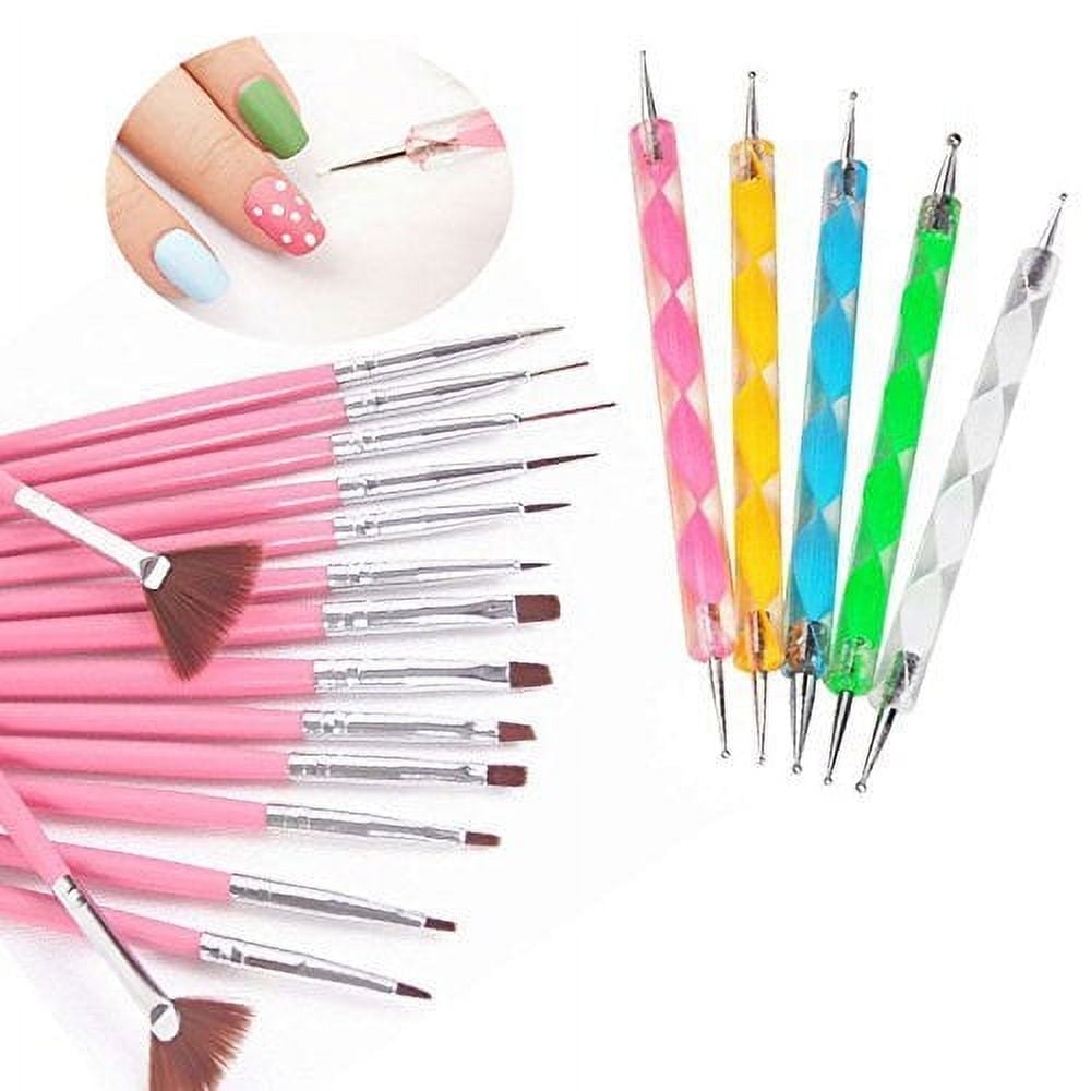 20 Piece Nail Art Gel Design Set Professional Precision Brushes Dotting Tools For DIY Nail Polish Art TIKA Walmart