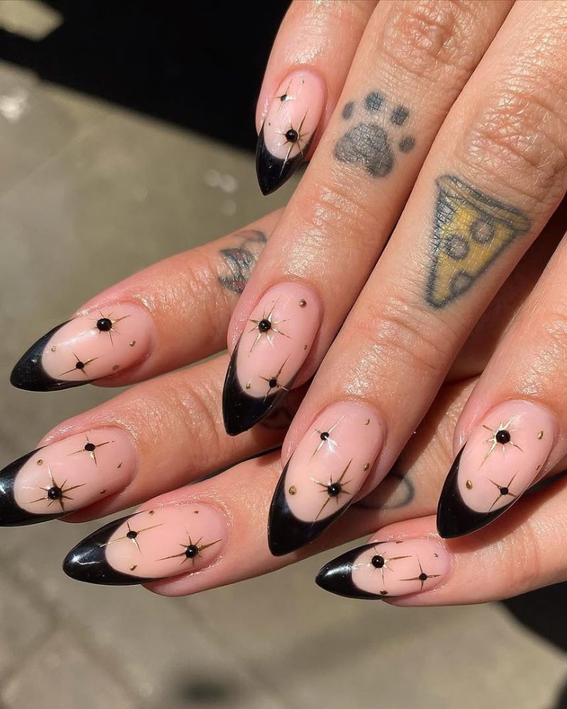 23 Black French Manicure Designs With Gold Silver Accents