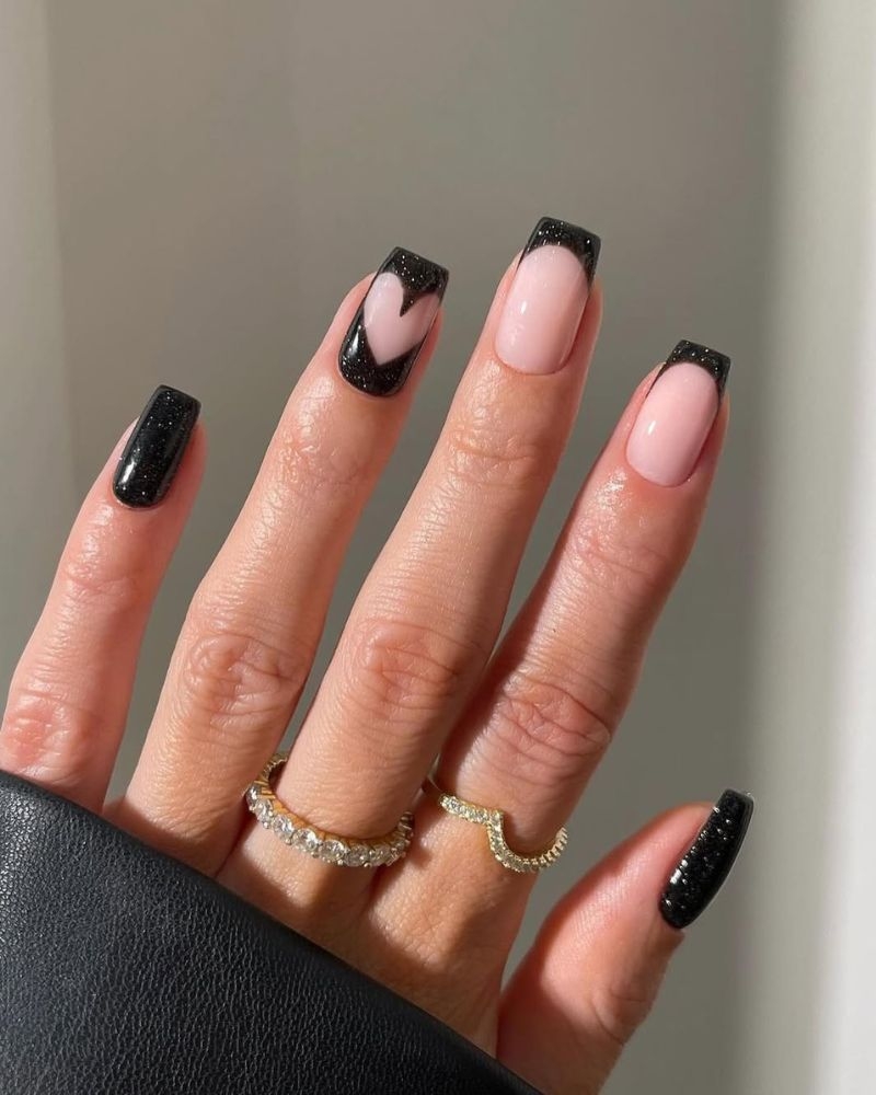 23 Black French Manicure Designs With Gold Silver Accents