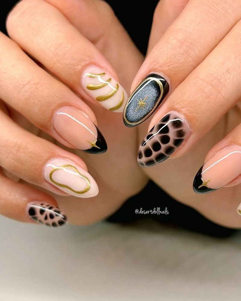 23 Black French Manicure Designs With Gold Silver Accents