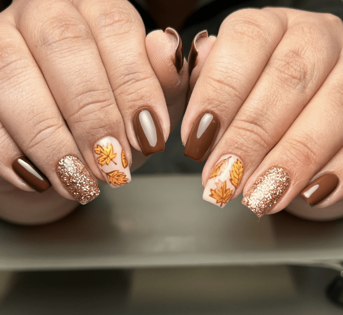 24 Fall Nail Ideas With Leaves That Scream Pumpkin Spice Latte Season Nailz In Bloom