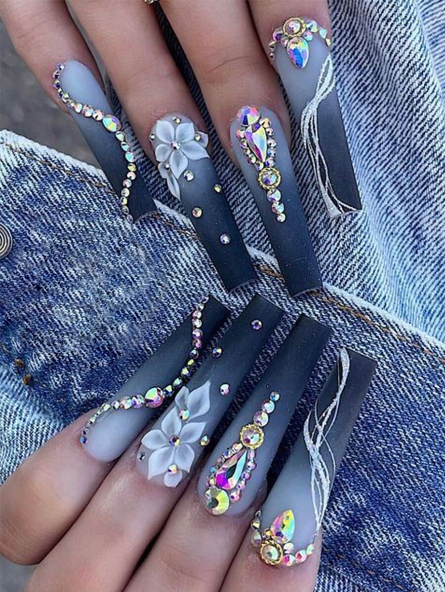 nail designs with rhinestones