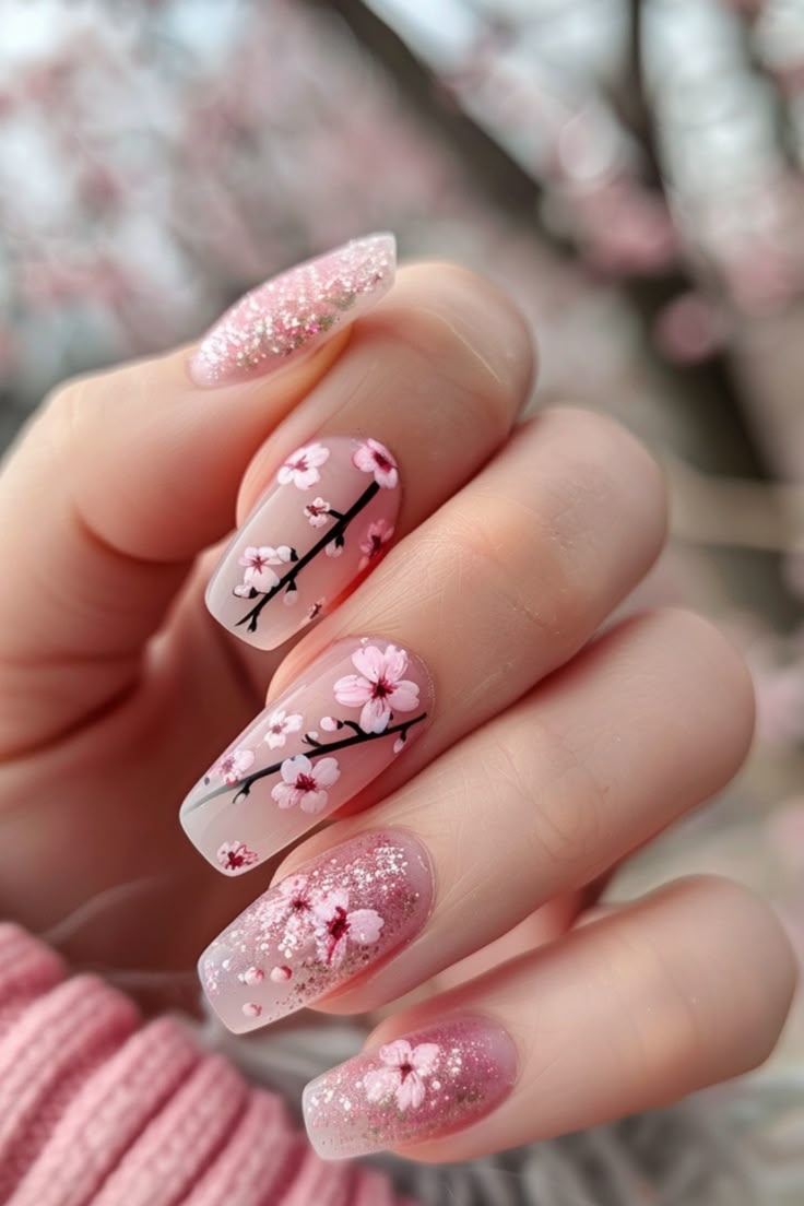 cherry blossom nail design