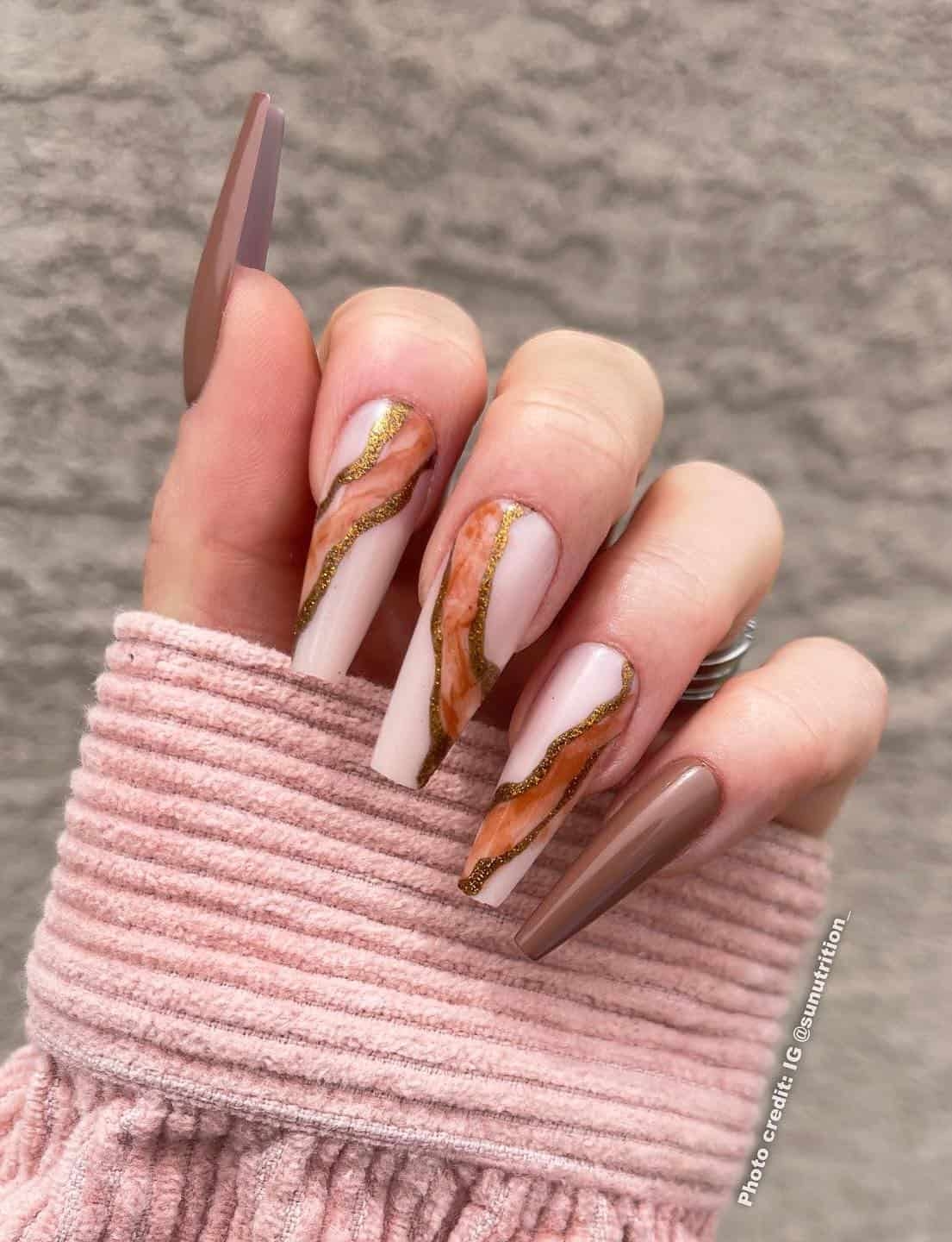 27 Brown Nails That Are Anything But Basic Marble Swirls Etc 