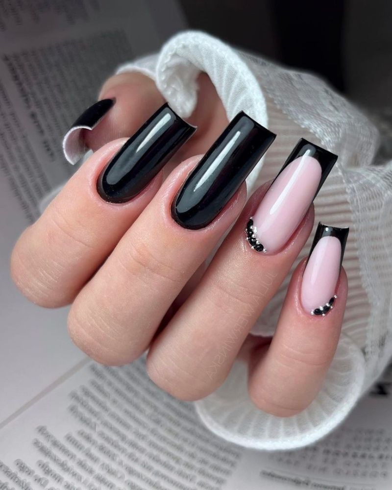 nail designs black french tip