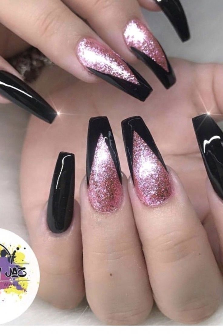 pink and black nail designs