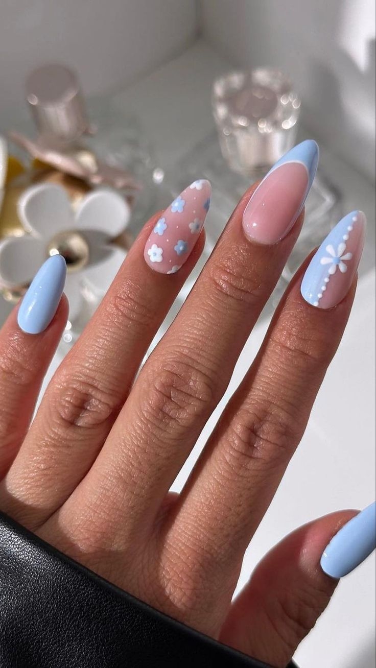 pink and blue nail designs