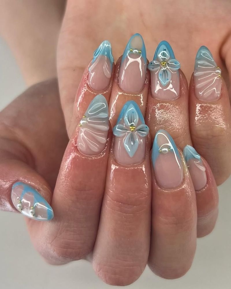 blue french tip nail designs