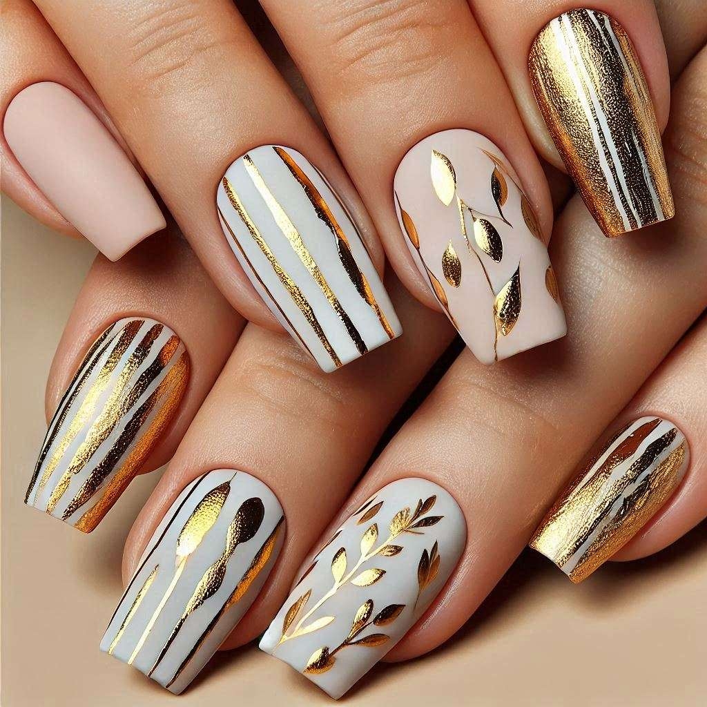 nail designs white and gold