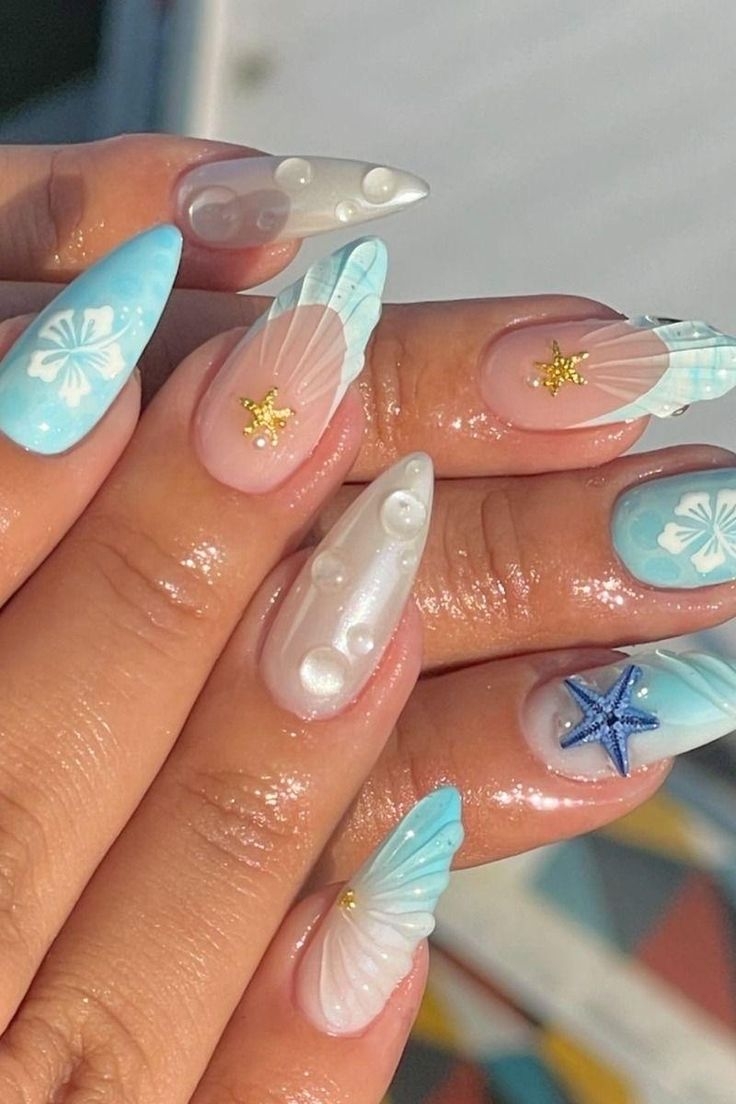 3d Ocean Themed Nails Acrylic PressOn Nails