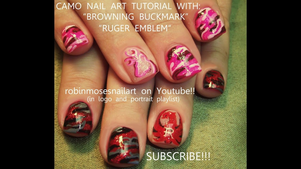 4 Nail Art Tutorials Easy Camo Short Nail Design Browning Nails YouTube