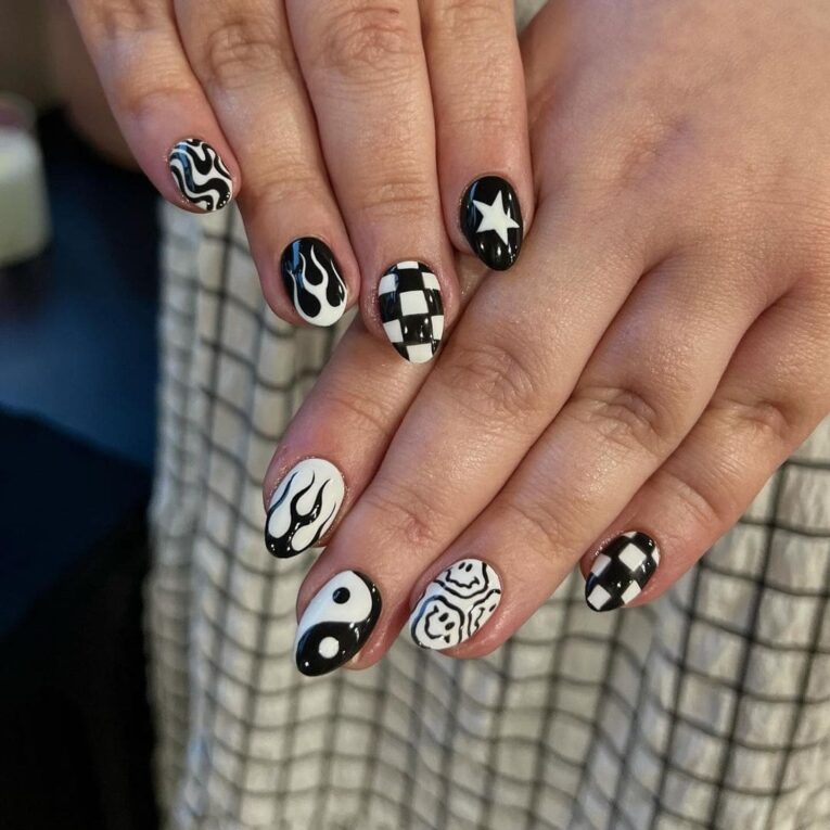White And Black Nails Design