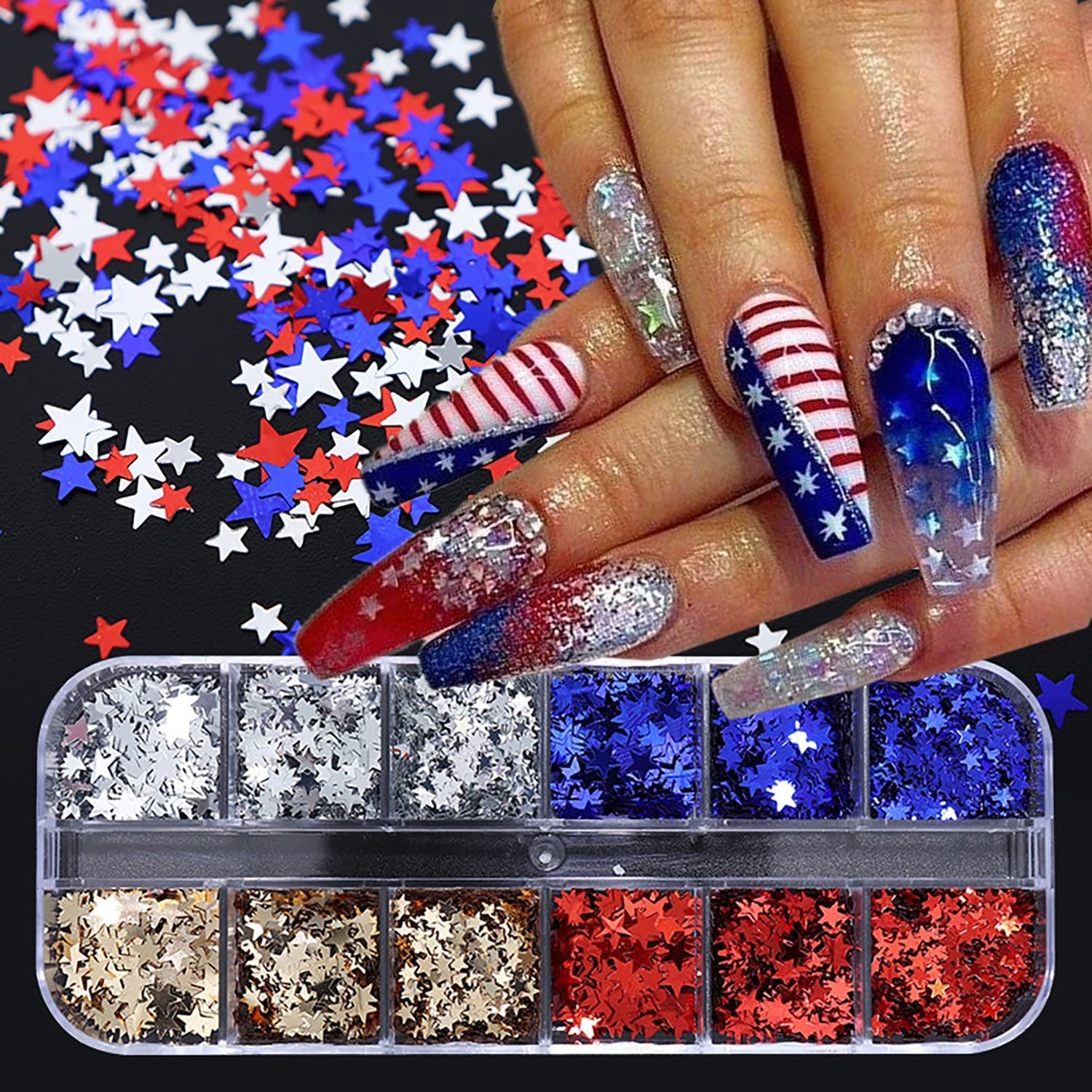 4th Of July Stars Nail Sequins Independence Day Glitter For Patriotic Nail Art Holographic Laser Flakes Confetti For America themed Designs Buy Now With Express International Delivery GoSupps