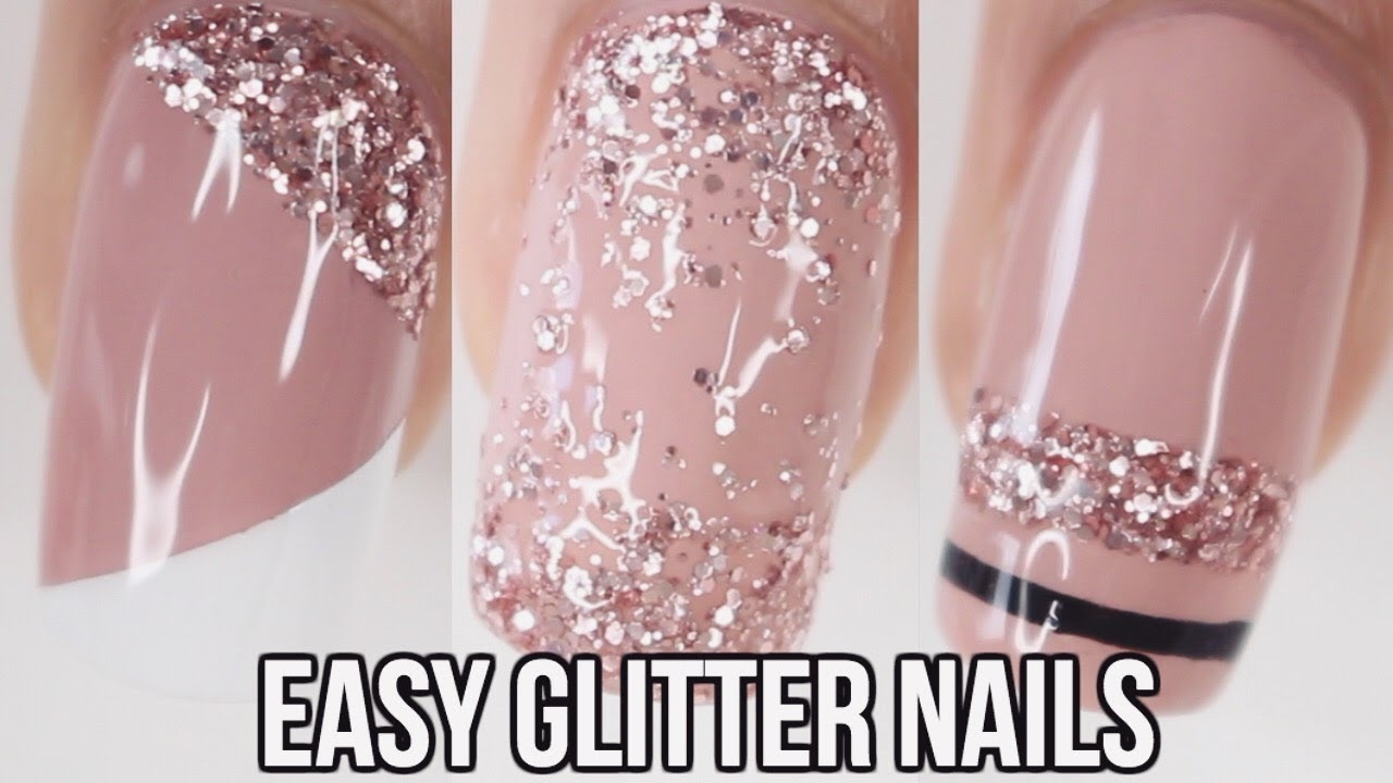 5 EASY Glitter Nail Ideas Part 4 Pink Glitter YouTube