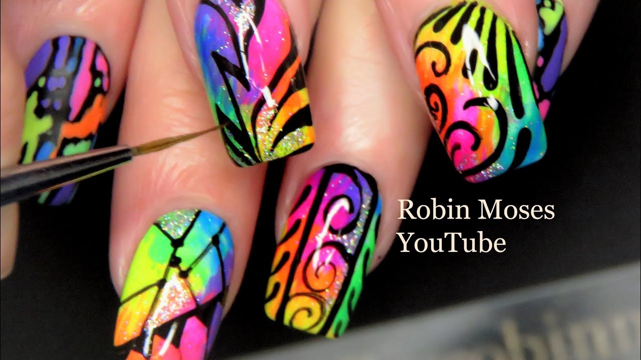 Abstract Neon Nails Rainbow Nail Art Design YouTube