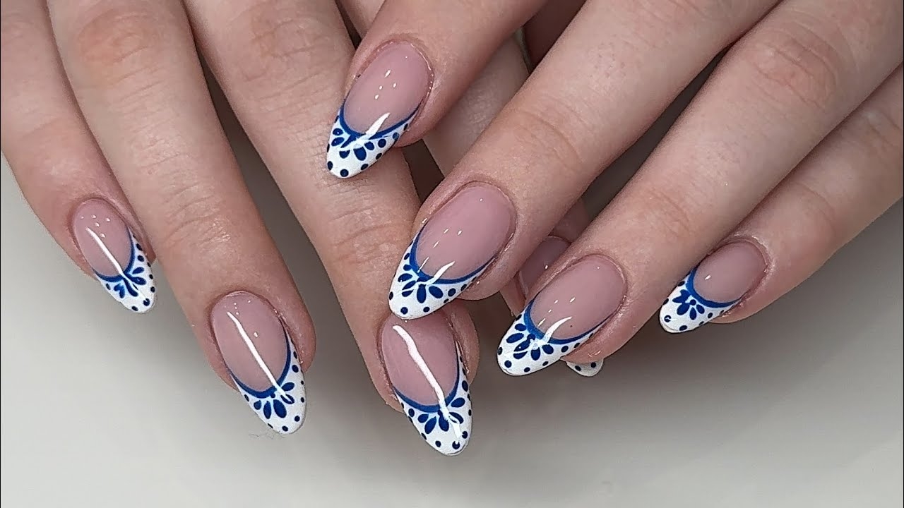 Acrylic Fill French Nails With Designs Almond Nails Acrylic Nails YouTube