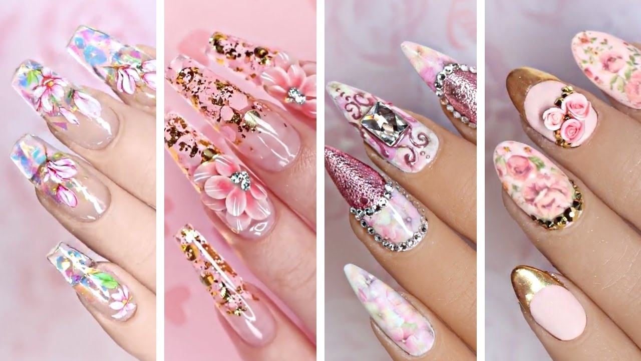 Acrylic Gel Nail Art Design Ideas Floral Compilation YouTube