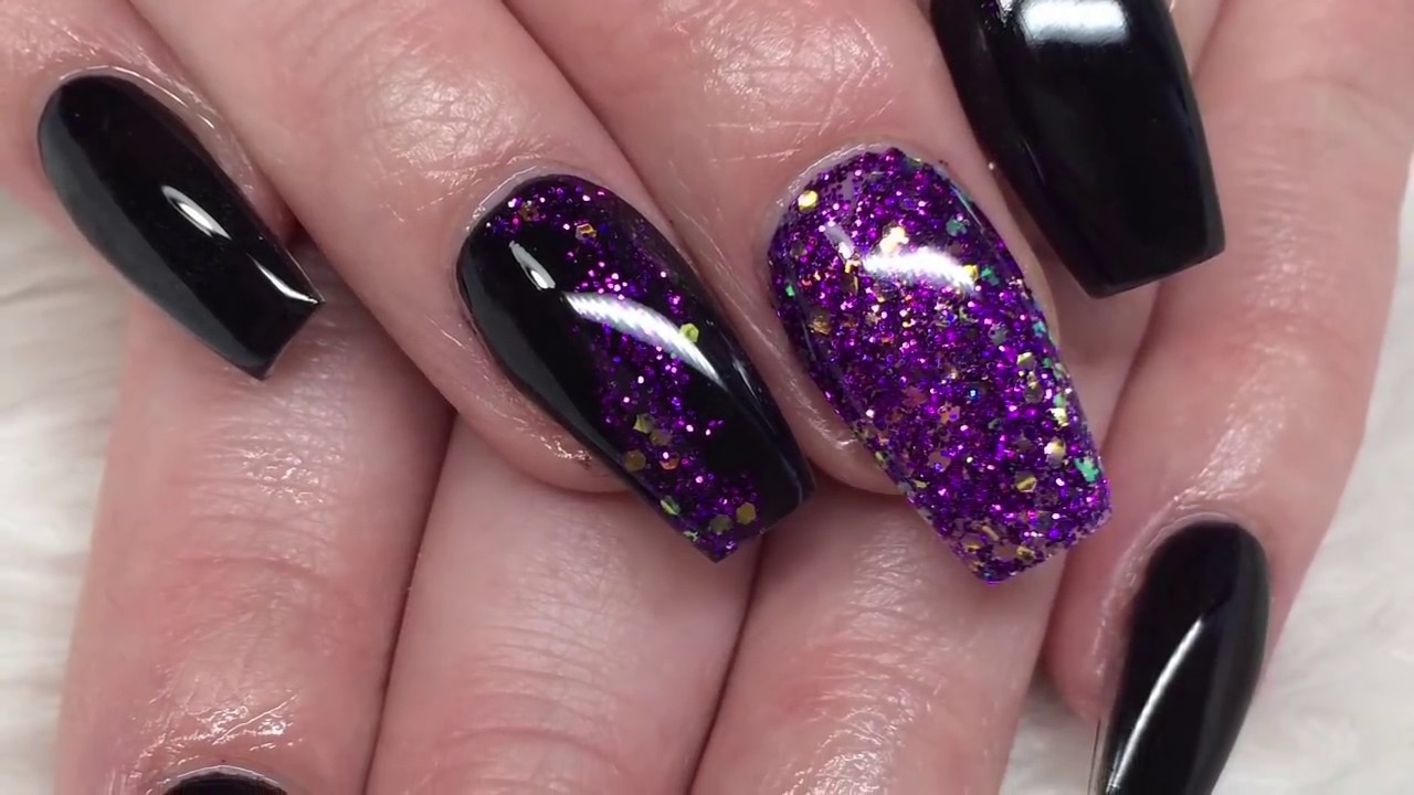 Acrylic Nails Black And Purple Design YouTube