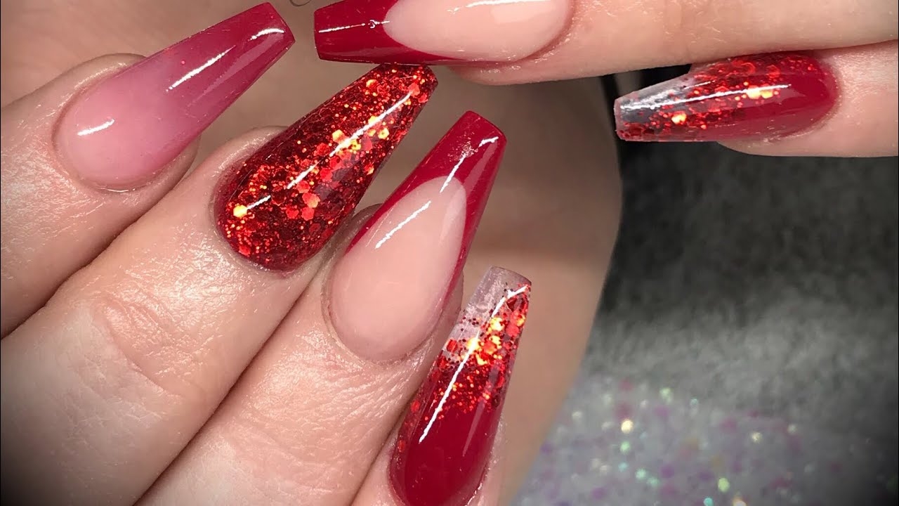 Acrylic Nails Red Design Set YouTube
