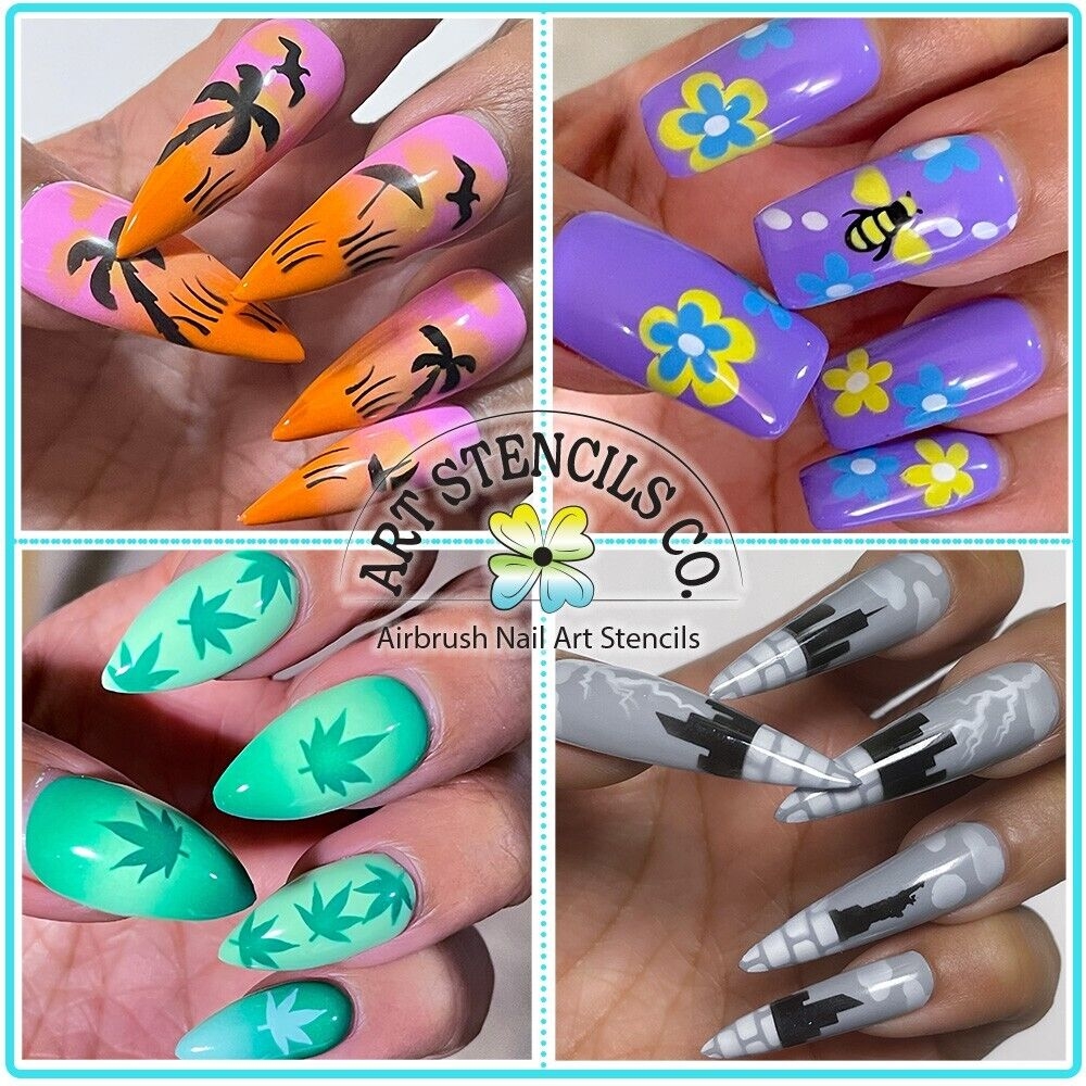 Airbrush Nail Art Design Stencil Strips SS5 6 Pc Set Florals And Scenes EBay