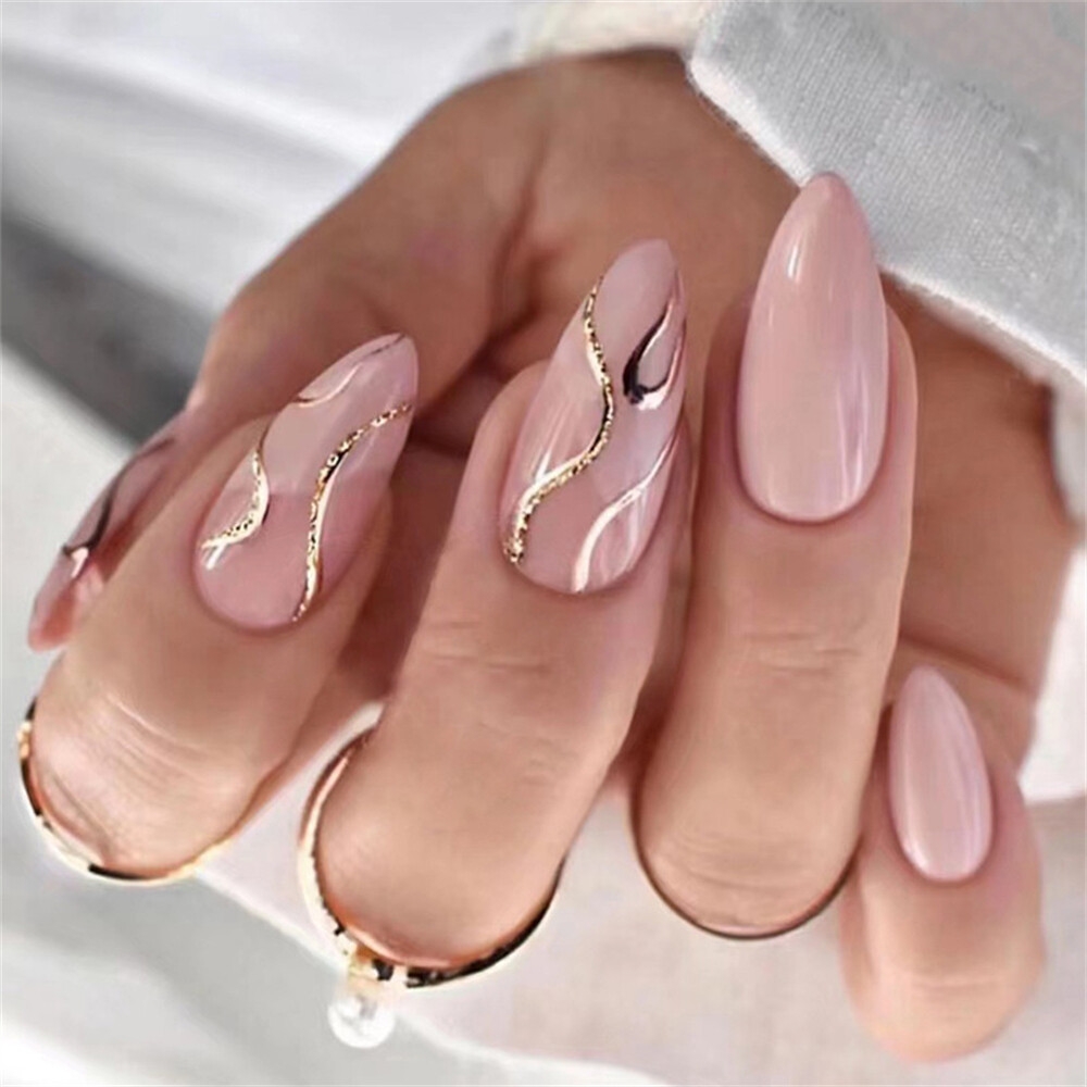 Almond Long False Nail Pink Christmas Press On Nails For Women Nail Art 24pcs EBay
