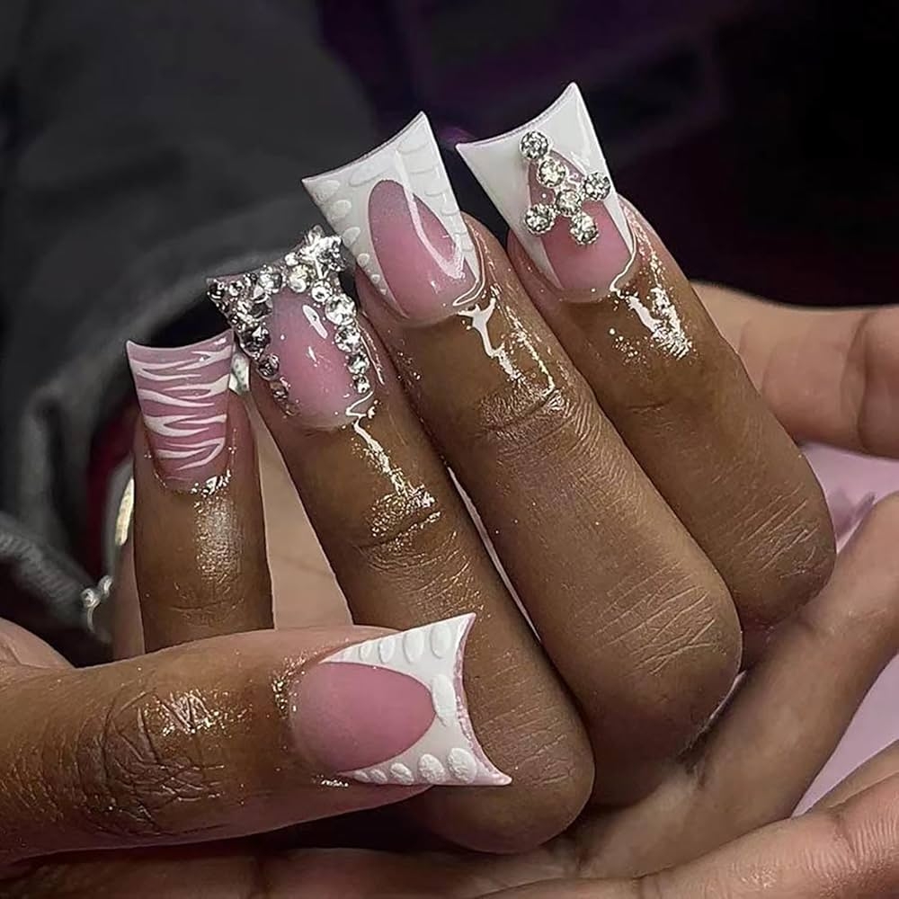 Amazon 24 Pcs Duck Press On Nails Medium Long Fake Nails Acrylic Nails Press Ons White French Tip False Nails With Glitter Rhinestone Stripes Design Handmade Duck Nails Full Cover Stick Amazon 24 Pcs Duck Press On Nails Medium Long Fake Nails Acrylic Nails Press Ons White French Tip False Nails With Glitter Rhinestone Stripes Design Handmade Duck Nails Full Cover Stick