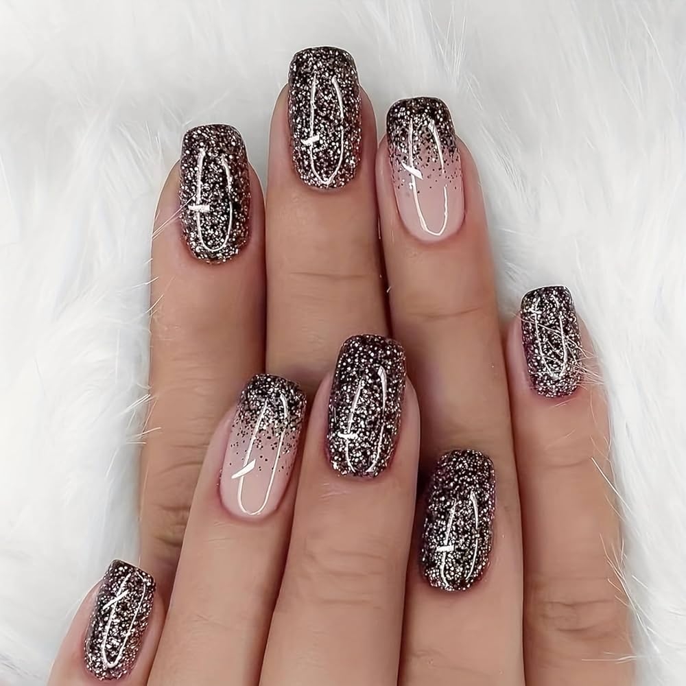Amazon 24 Pcs Glitter Press On Nails Short Square Fake Nails Designs Pink Glossy Full Cover False Nails Sparkly Reusable Fully Cover Acrylic Nails Stick On Nails For Women Nails Manicure Decoration 