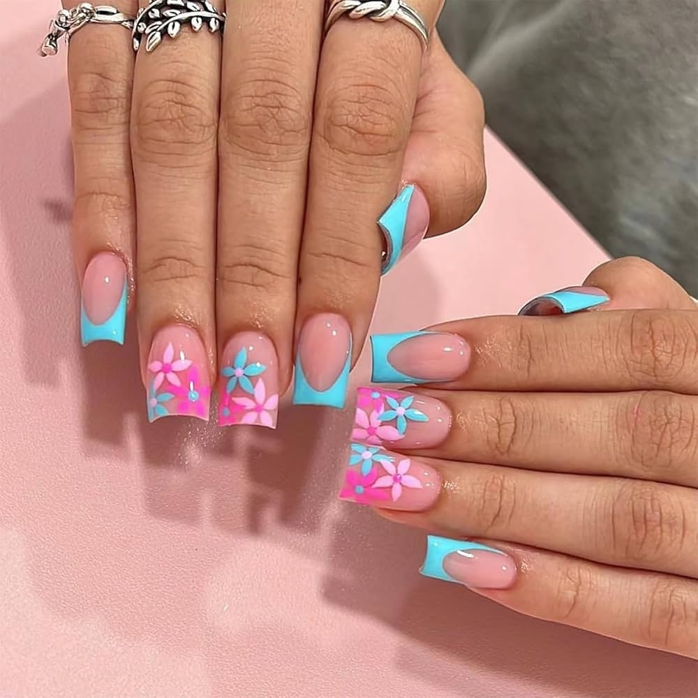 nail art designs pink and blue