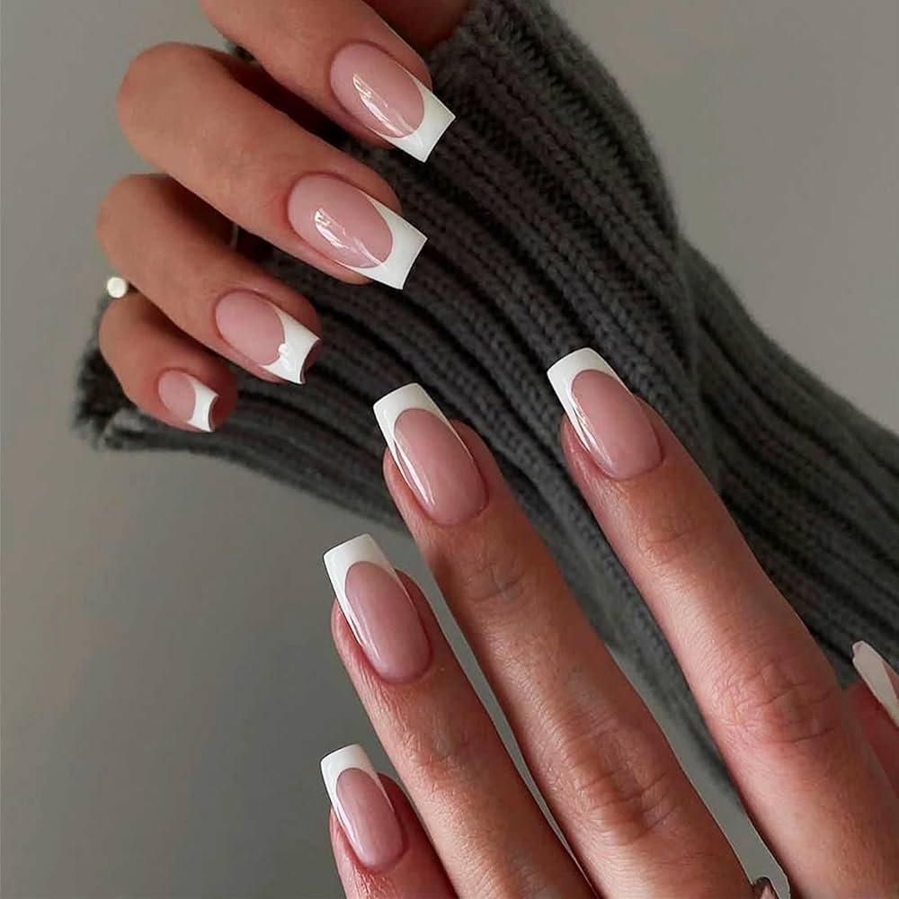 Amazon 24Pcs White French Tips Press On Nails With Simple Design Glossy Nude Medium Short Square False Nails Gel Glue On Nails French Manicure Art Acrylic Stick On Nails For Coquette Women Girls 