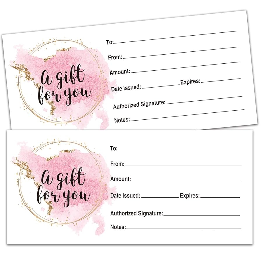 Amazon 25 Blank Gift Certificates For Small Business Clients Or As Luxury Holiday Vouchers Massage Hair Nail Salon Spa Restaurants DIY Coupon Cards For Birthday Him Her Office Products