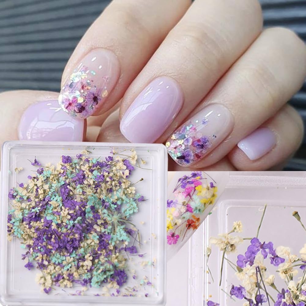 Amazon 3D Dried Flowers For Nails Spring Flower Nail Art Stickers 1Box Dried Flowers For Resin Crafts Colorful Small Natural Floral Dried Flower Decals For Summer Acrylic Nails Design Manicure Accessories 