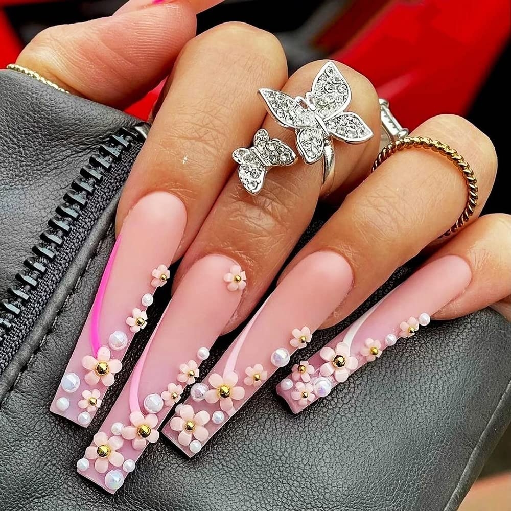 Amazon 3D Flower Nail Art Charms 6 Grids 3D Acrylic Nail Flowers Rhinestone Light Change Pink White Blue Cherry Blossom Acrylic Spring Nail Art Supplies With Pearls Manicure DIY Nail Decorations 