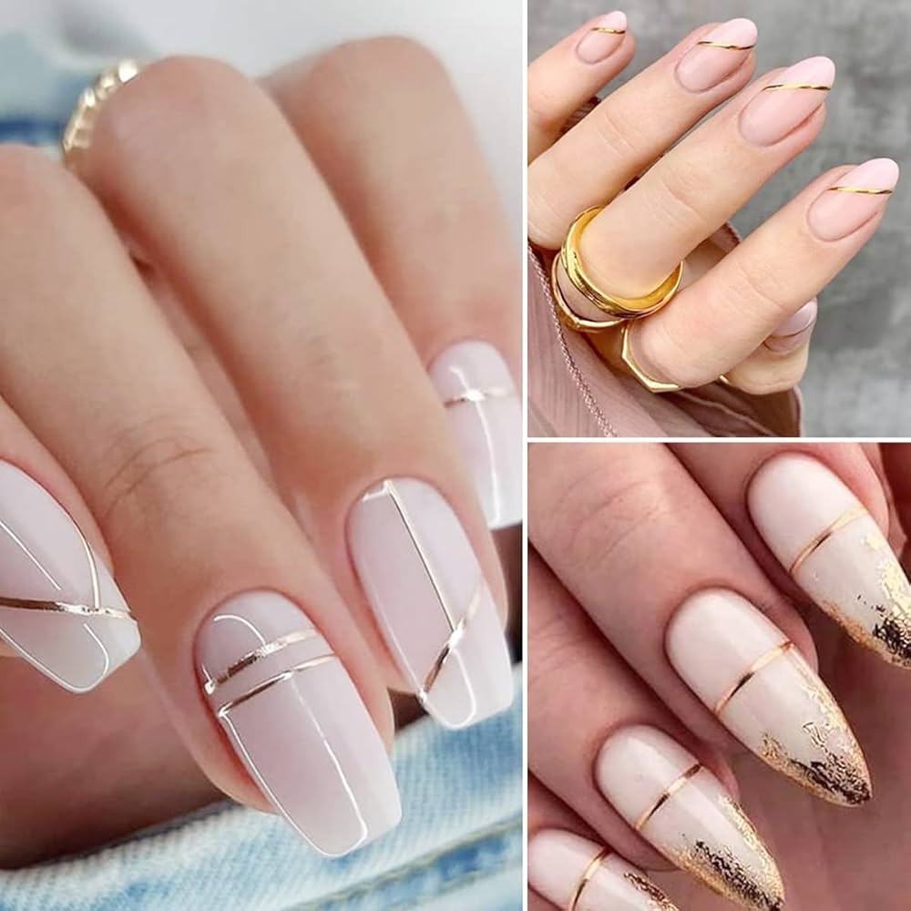 Amazon 8 Sheets Line Nail Art Stickers Rose Gold Silver Metal Nail Stickers Nail Art Supplies 3D Metallic Curve Stripe Wave Lines Nail Decals French Nail Designs Accessories Striping Tape Wavy Nail