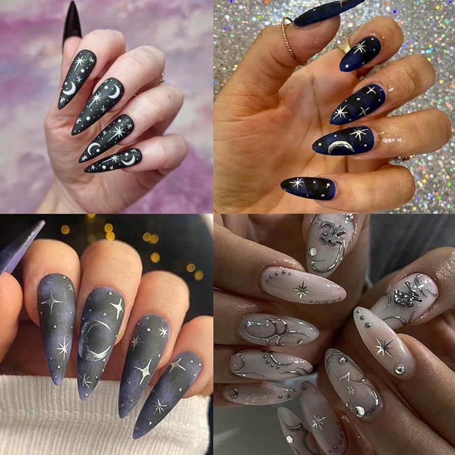 Amazon 8 Sheets Moon Star Nail Art Stickers 3D Stars Moon Nail Decals Silver Metal Nail Art Supplies Geometric Lines Wing Moon Sun Nail Design Charms Star Nail Stickers For Women Girls