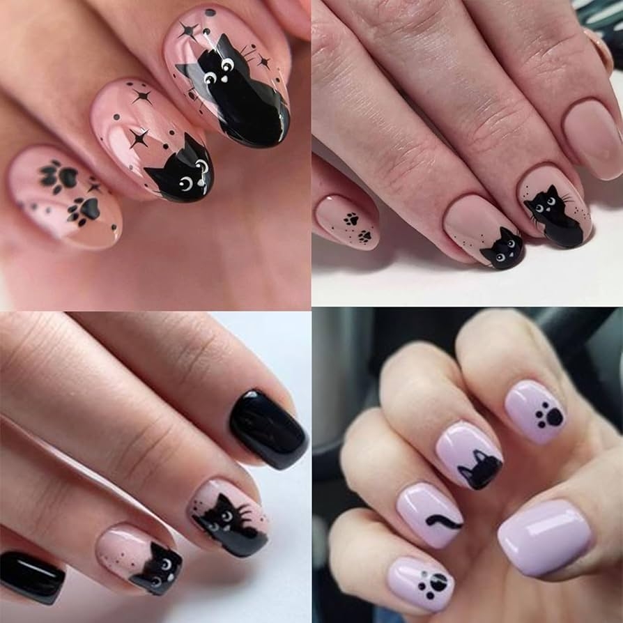 Amazon 8Sheet Cute Cat Nail Art Stickers 3D Self Adhesive Kawaii Cat Nail Stickers Graffiti Cat Bow Fish Star Heart Nail Decals Black White Silver Gold Nail Art Supply For Women Girls Manicure
