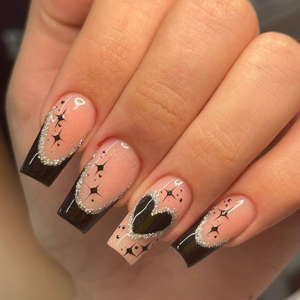 coffin black nail designs