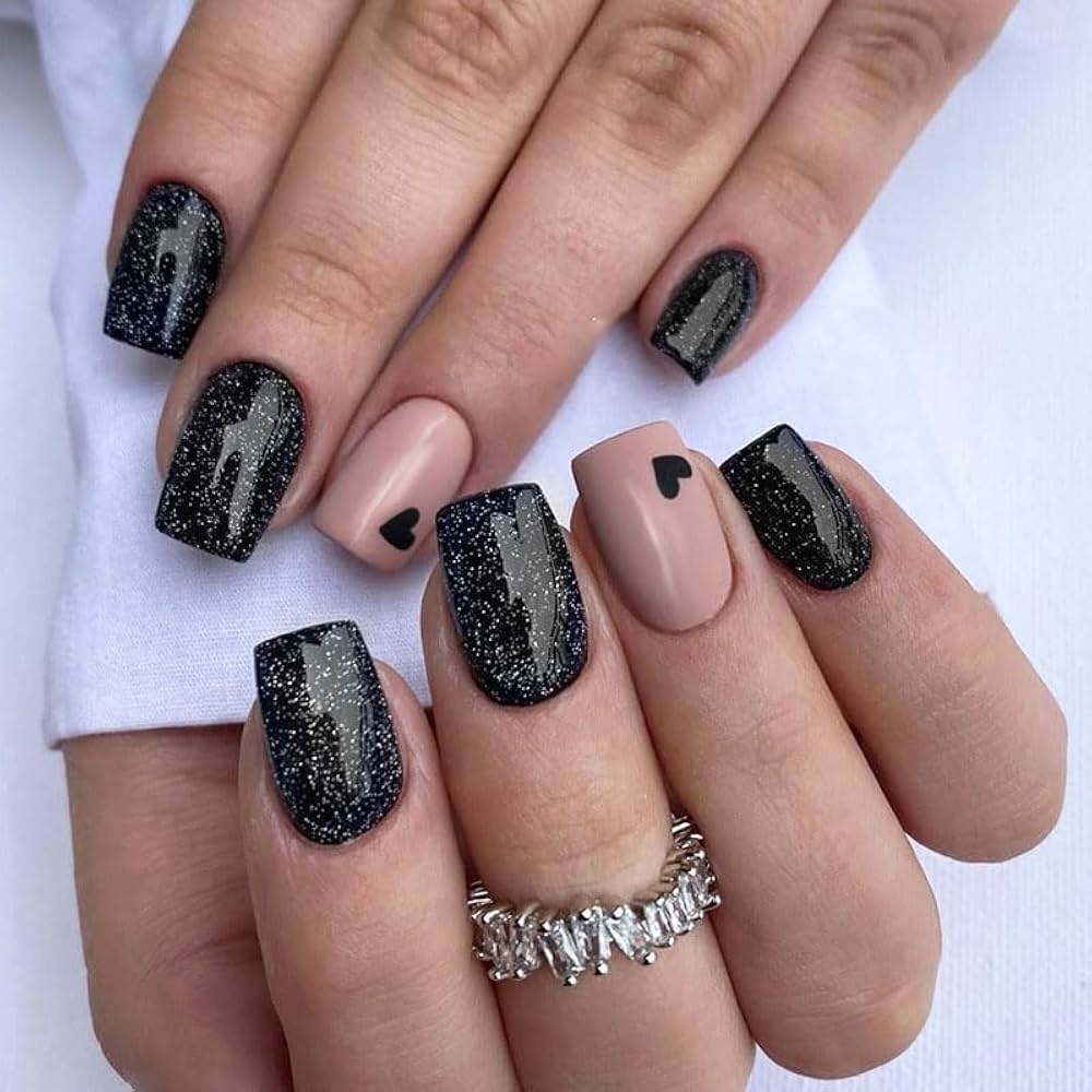 black nails with design