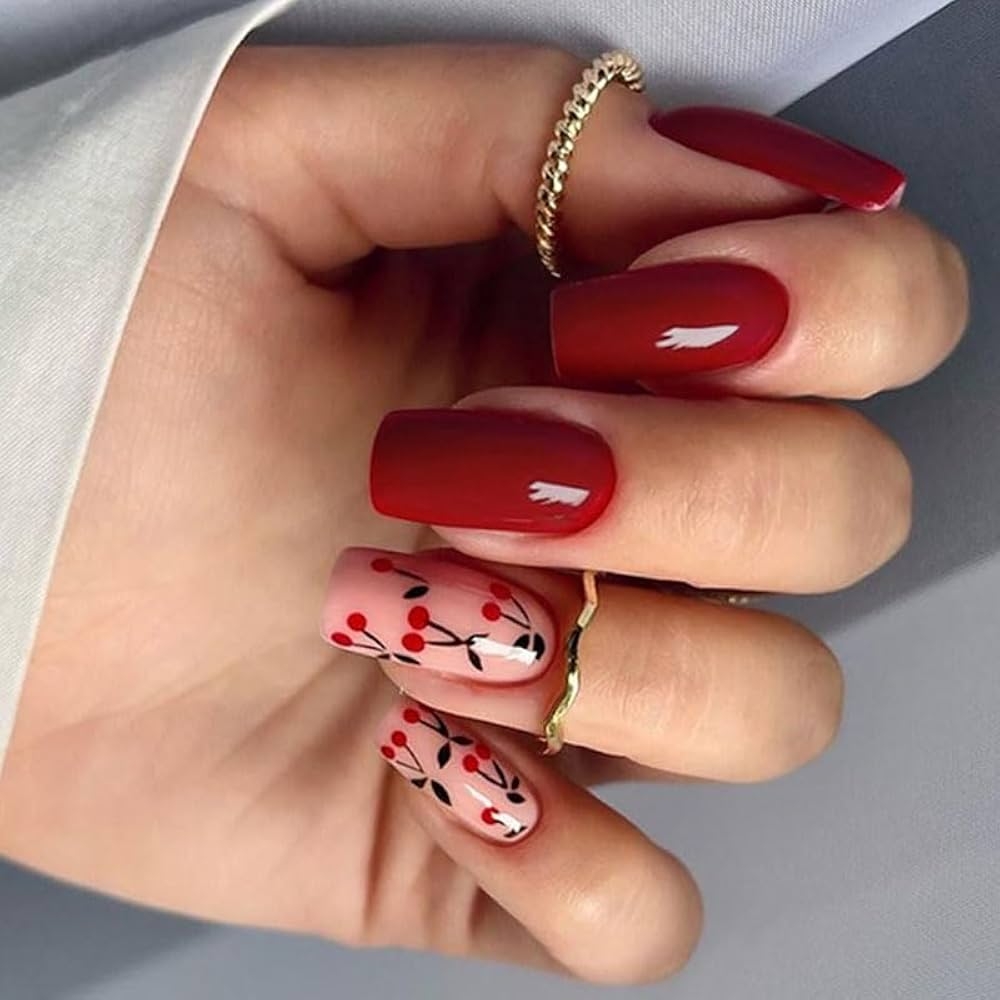 Amazon BAOYAALIN Dark Red Press On Nails Medium Square Fake Nails With Exquisite Cherry Design Full Cover Press Ons Artificial Acrylic False Stick On Nail For Women Girls Daily Wear Wedding Manicure Amazon BAOYAALIN Dark Red Press On Nails Medium Square Fake Nails With Exquisite Cherry Design Full Cover Press Ons Artificial Acrylic False Stick On Nail For Women Girls Daily Wear Wedding Manicure