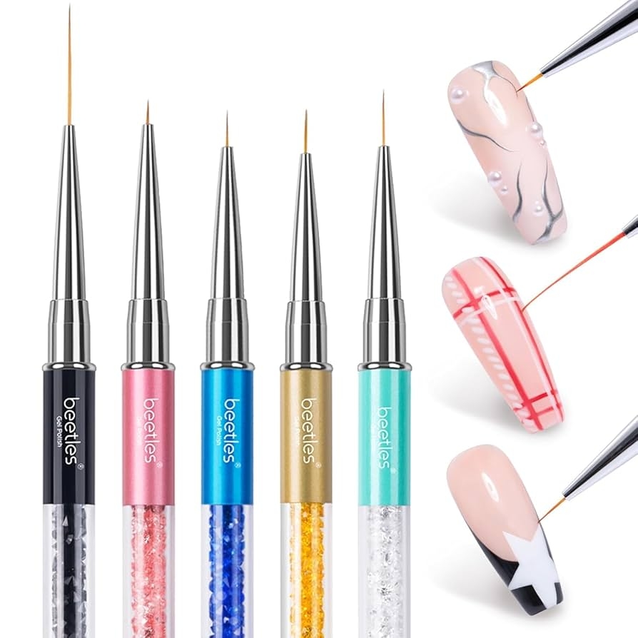 Amazon Beetles Gel Polish Nail Art Liner Brushes 5Pcs Painting Art Design Pen Set Diamond Application Rhinestone Handle Dotting Drawing Sizes 5 7 9 11 20mm Nail Design Gift For Women 