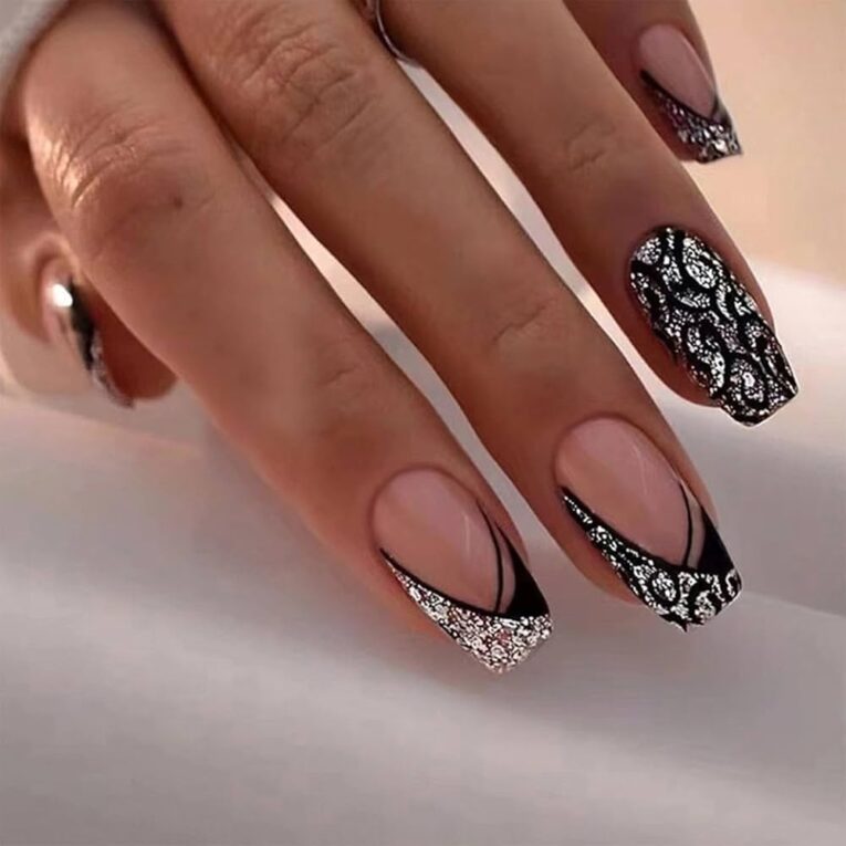 Black Silver Nail Designs
