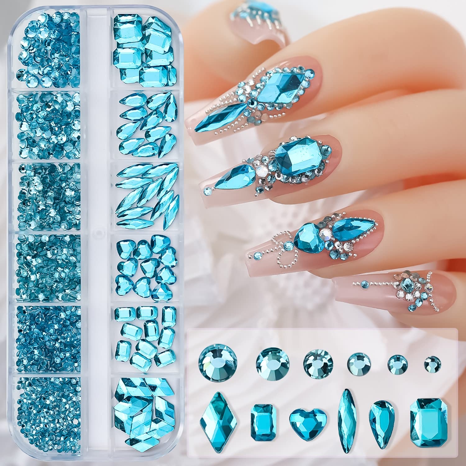 Amazon Blue Nail Art Rhinestone 3D Crystal Nail Diamond Gem Flatback Rhinestones Multi Shapes Sizes Nail Design For Women Girls Manicure Charms Decorations DIY Jewelry Making Craft Supplies Beauty Personal