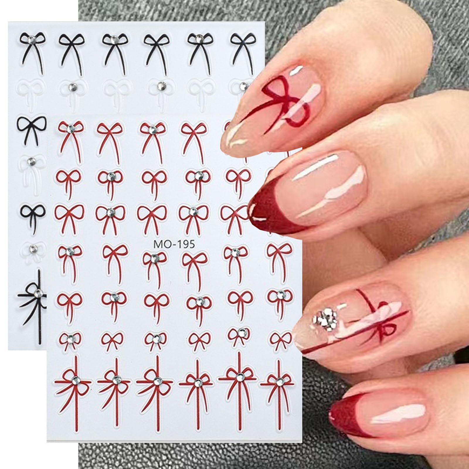 Amazon Bow Knot Nail Art Stickers 5D Ribbon Bow Designs Self Adhesive Nail Decals Cute Nail Art Design Decals Black White Red Bows With Rhinestones Nail Decals For Women DIY Manicure Decoration
