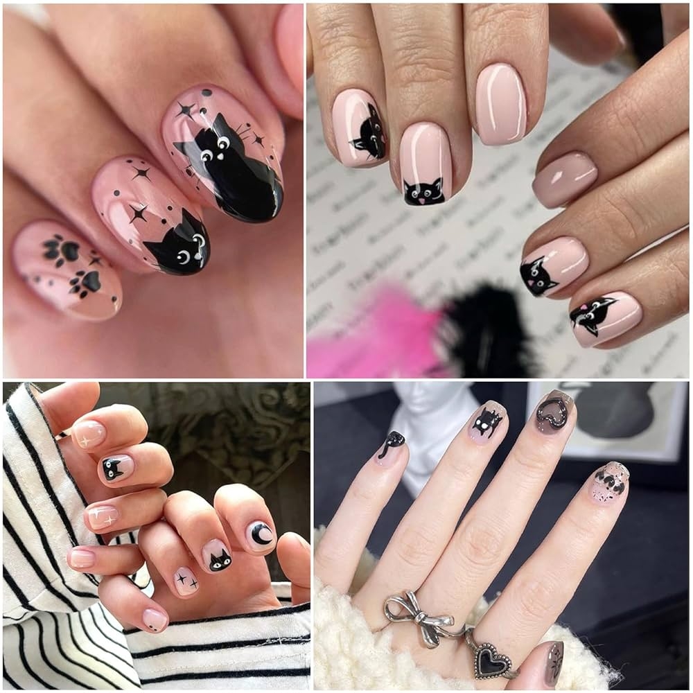 Amazon Cat Nail Stickers 8 Sheets Cute 3D Self Adhesive Gold Silver Black White Cat Design Decals For Kids Girls Women DIY Nail Decoration Beauty Personal Care