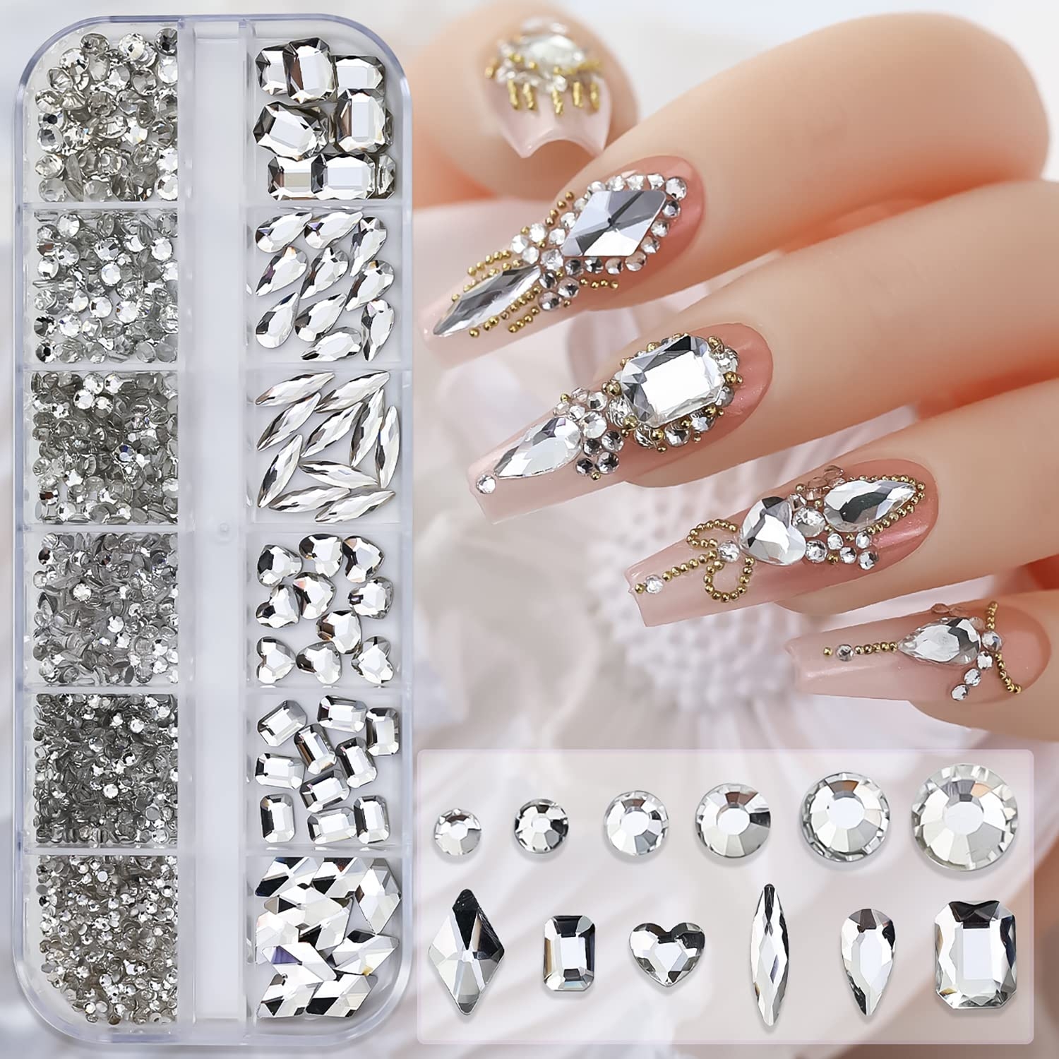 Amazon Clear White Nail Art Rhinestone 3D Crystal Nail Diamond Gem Flatback Rhinestones Multi Shapes Sizes Nail Design For Women Girls Manicure Charms Decorations DIY Jewelry Making Craft Supplies Beauty 