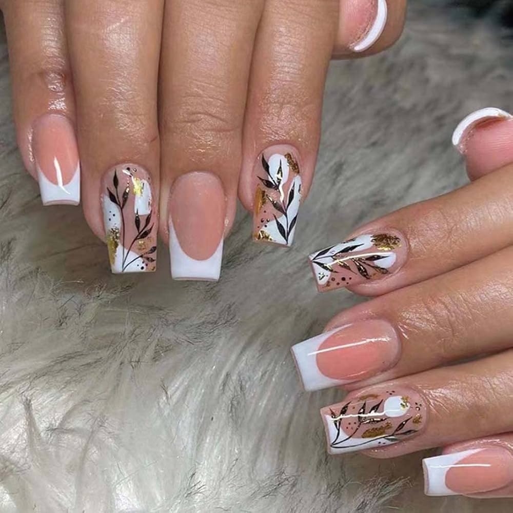 Amazon Enppode French Tip Press On Nails Medium Acrylic Nails With Flowers Design White Coffin Nails For Women Beauty Personal Care
