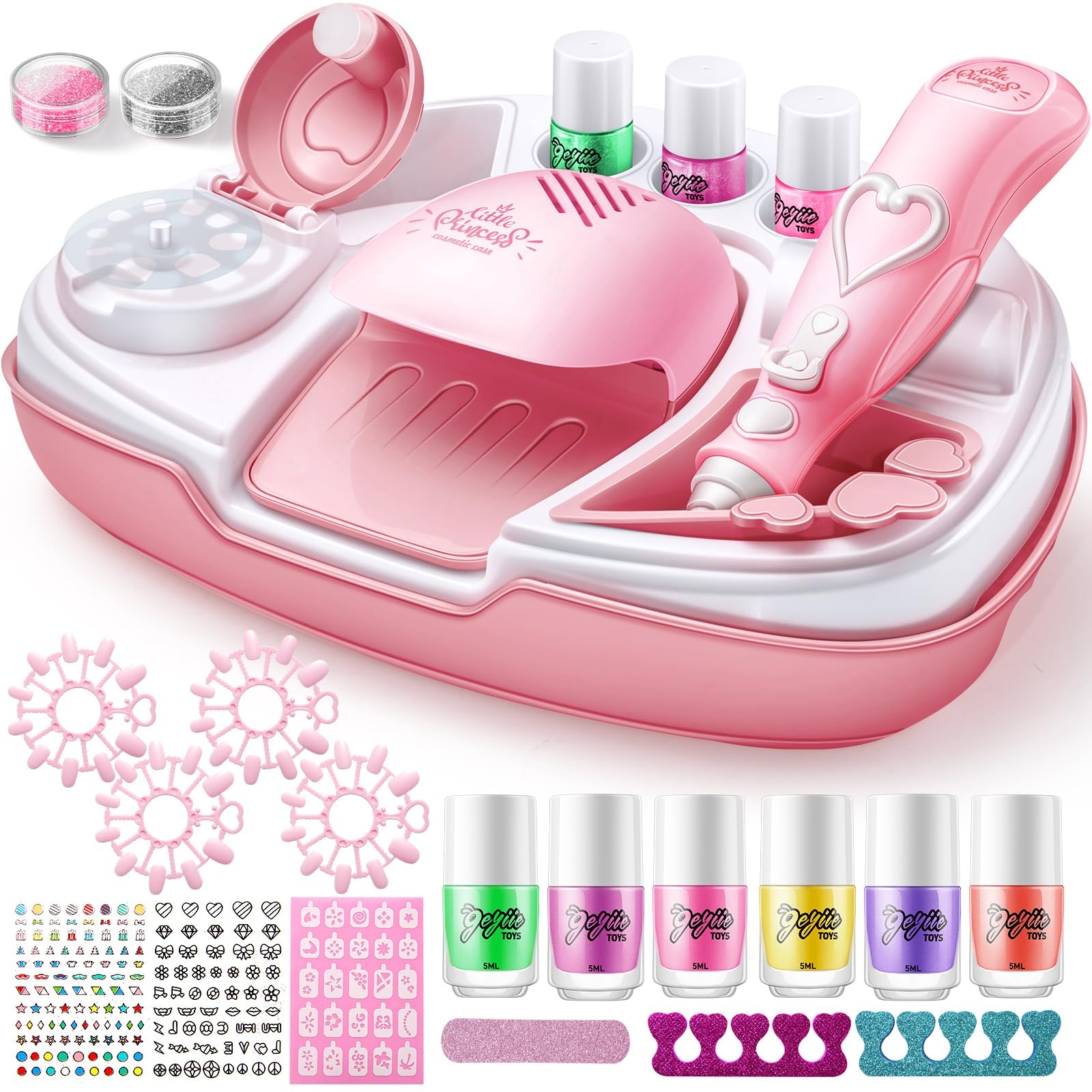 Amazon Geyiie Kids Nail Polish Set For Girls Nail Salon Toys Nail Decals For Nail Art For Little Girls Kids Nail Kit With Storage Space Fake Nails Nail Dryer Makeup Kit As