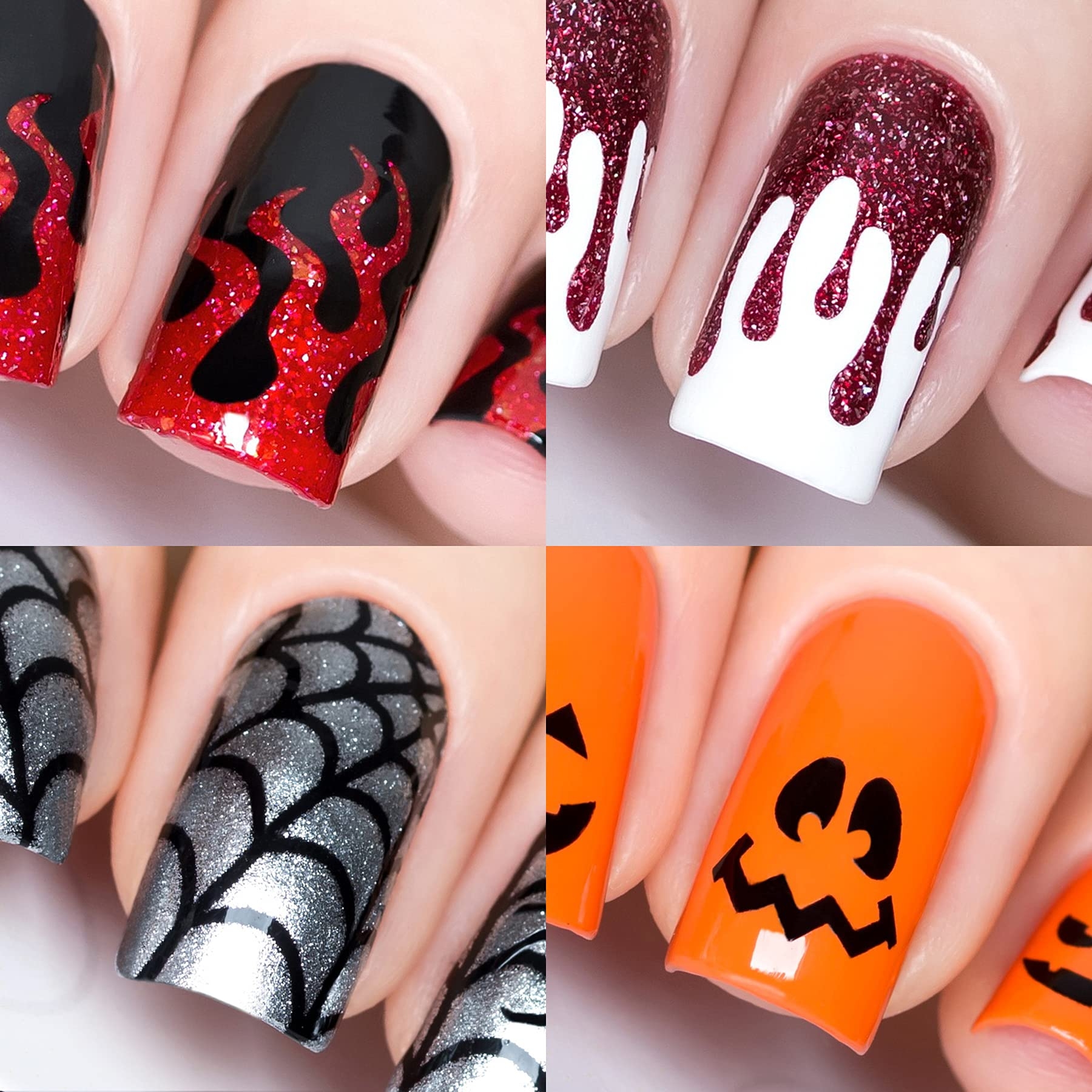 Amazon Halloween Nail Vinyl Stencils 4 Pack Fire Slime Drips Spider Web Pumpkin Faces For Nail Art Design Beauty Personal Care