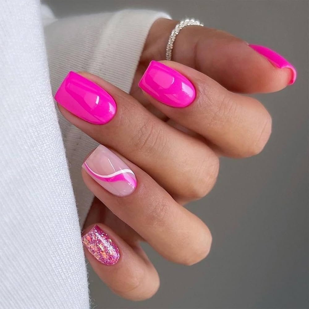 nail designs with pink glitter