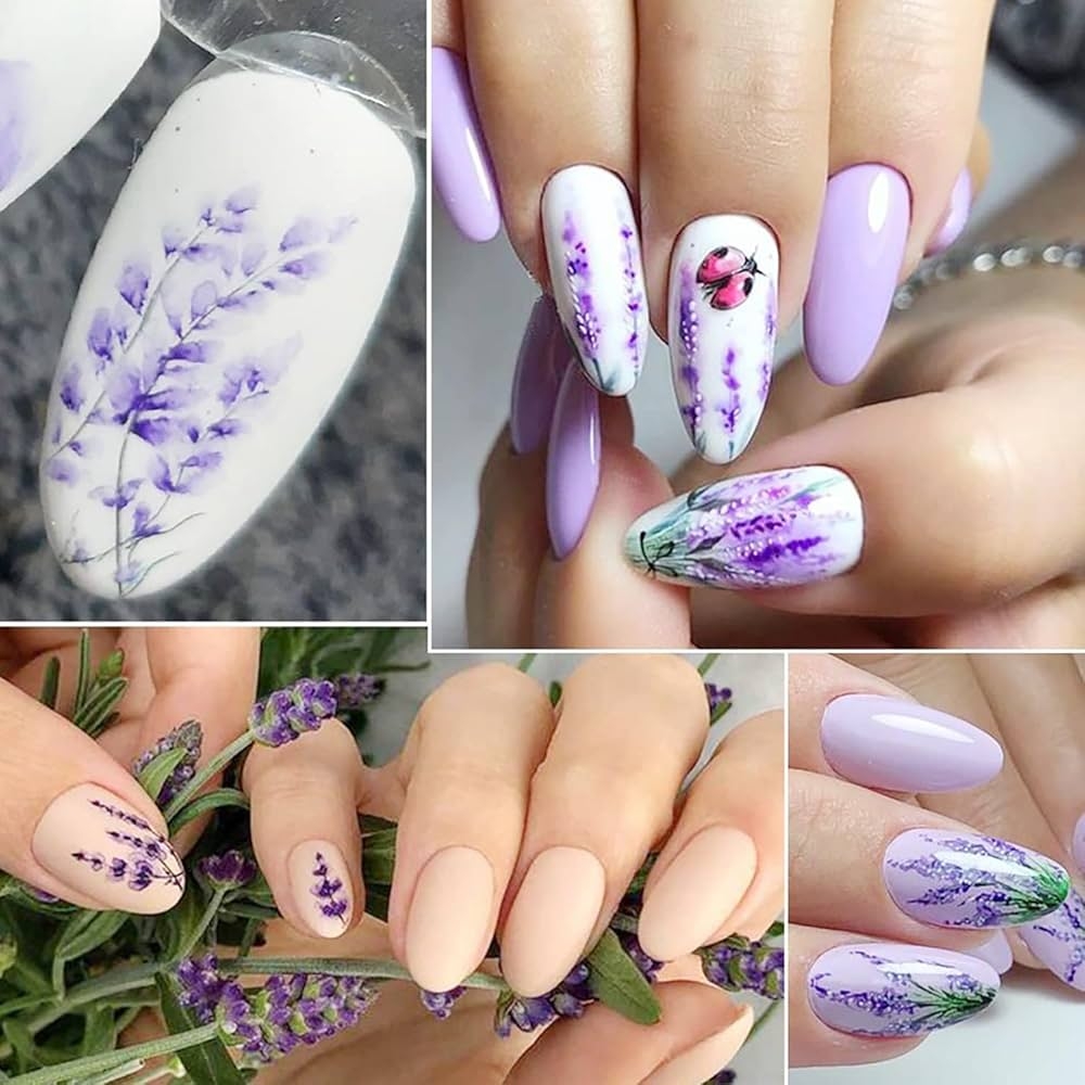 Amazon Lavender Nail Art Stickers Decals Purple Flower 3D Nail Self Adhesive Sticker Designs Summer Butterfly Floral Tulip Leaf Nail Transfer Decal Acrylic Supplirs For Women Resin Blossom Nail Decorations Beauty 
